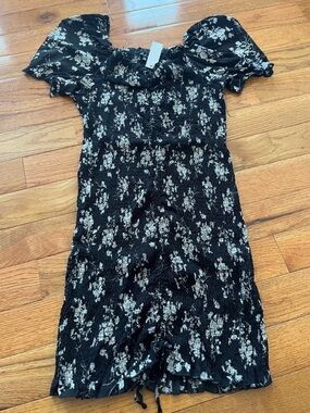 Zenobia Black Floral Smocked Dress